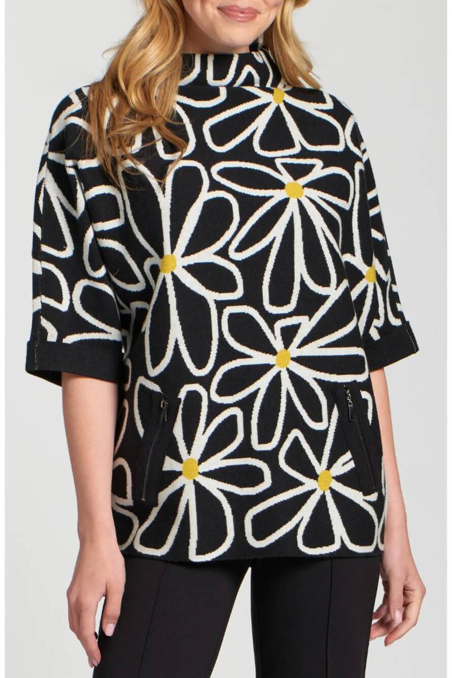 NEW APNY whimsical floral sweater in black /white